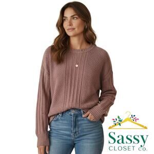 Lucky Brand Brown Super Soft Crew Neck Sweater Ribbed Trim M EUC